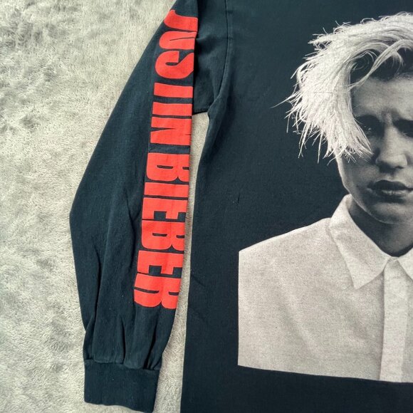 Justin Bieber Purpose Tour Shirt Mens Medium Black Long Sleeve AOP Concert Tee - Picture 9 of 12